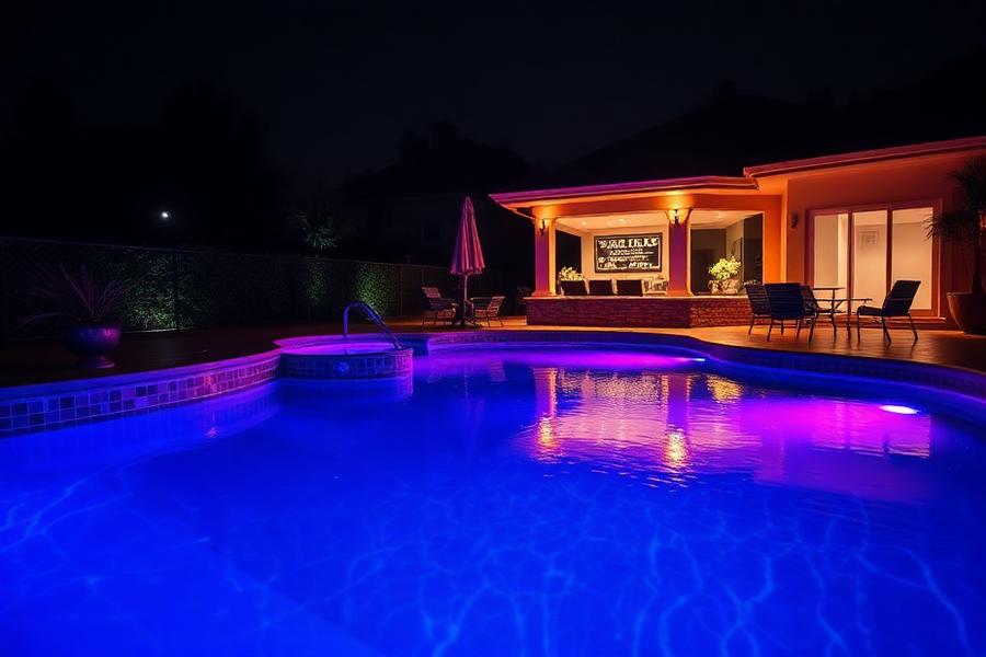 Iluminação de piscina com LED colorido